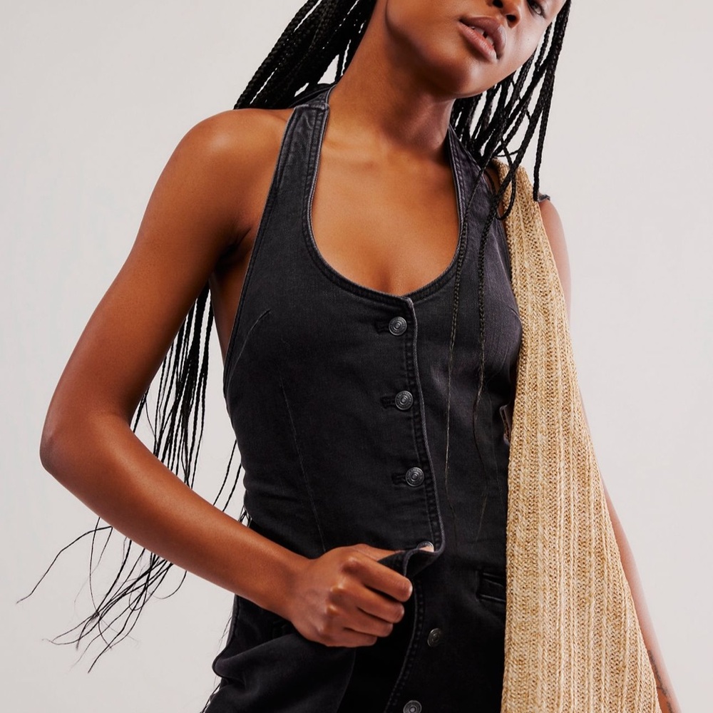 Free People Black Denim Romper